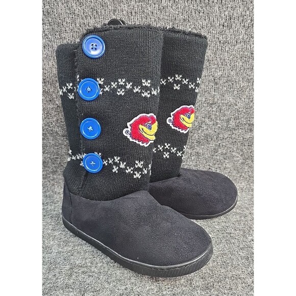 Kansas Jayhawks Size Medium 7/8 Women's Boots Winter Knit Fleece Button - Picture 1 of 9